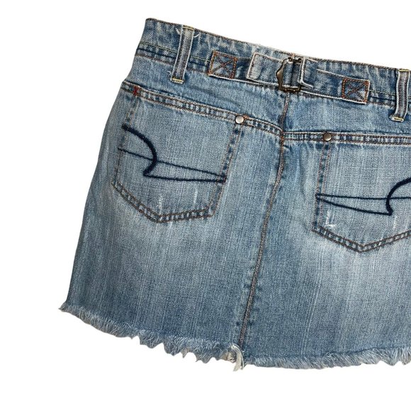 American Eagle Outfitters AEO Distressed Frayed Light Wash Mini Skirt 4 - Picture 7 of 9